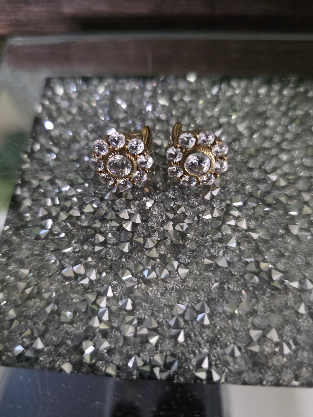Judith Ripka Gold and Clear Crystal Floral Cluster Clip-On Earrings
